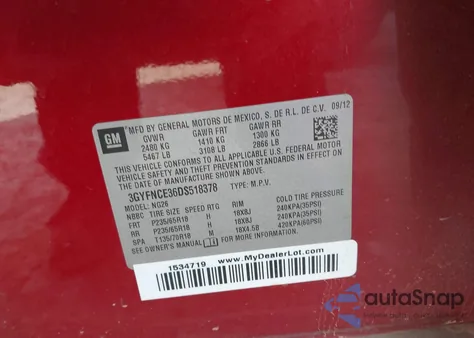 2013 Cadillac Srx Luxury Collection z USA, uszkodzony, nr VIN 3GYFNCE36DS518378